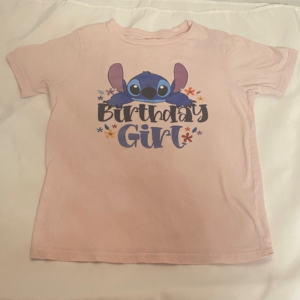 Adorable Pink Birthday Girl Tee with Stitch